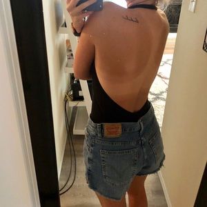 Open back plunging neck halter bodysuit